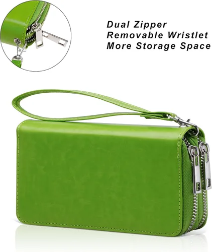 Miniatura 6 de Cartera con cremallera doble para mujer, bolso de mano con soporte para teléfono celular, tarjeta, moneda, efectivo