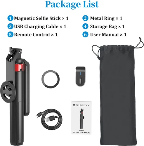 Miniatura 9 de PlusAcc Trípode magnético para selfie stick de 69 pulgadas, soporte extensible para teléfono MagSafe, soporte de viaje de rotación de 360°