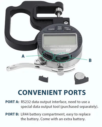 Miniatura 4 de Medidor de espesor digital Mxmoonfree 0.000-0.500 in/0.5inch 0.000 in de alta resolución Micrometer flat contact plates, 28mm throat depth