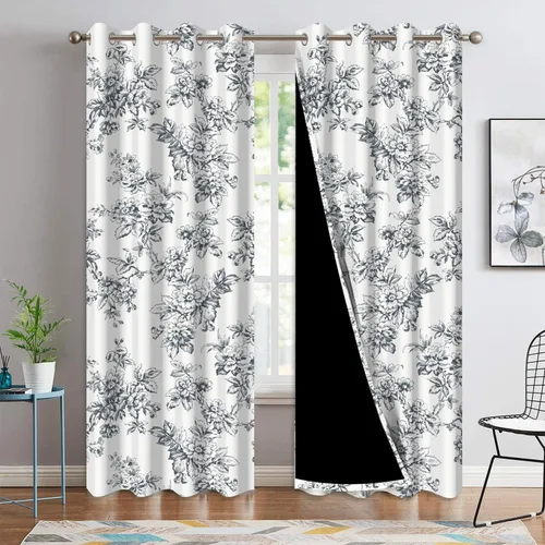 Cortinas opacas de 52 x 84 pulgadas, 2 paneles con aislamiento térmico y ojales, cortinas de ventana para dormitorio y sala de estar, flores vintage