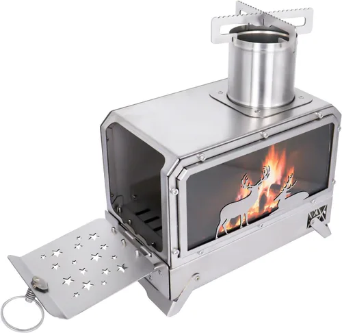Miniatura 3 de Estufa de camping al aire libre portátil Estufa de acero inoxidable para cocinar al aire libre Calefacción y pesca BBQ Backpacking Estufa (M)