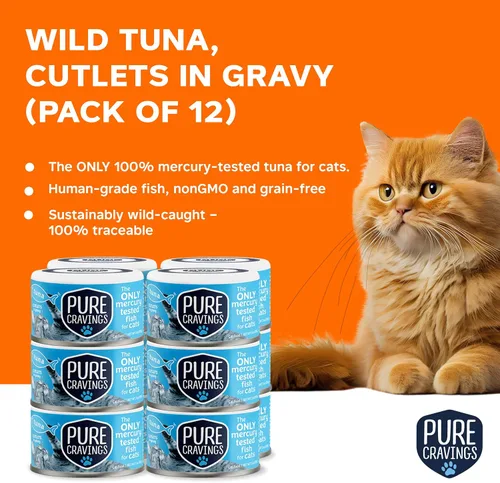Miniatura 2 de Pure Cravings - Alimento húmedo para gatos en lata, filetes de atún en salsa, 100% probado sin mercurio, pescado húmedo en lata para gatos, sin