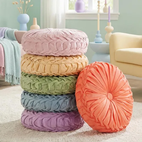 Miniatura 10 de Yerliker 6 cojines de suelo redondos de terciopelo de 15 pulgadas, cojines flexibles y coloridos para sofá, silla, sala de estar, dormitorio