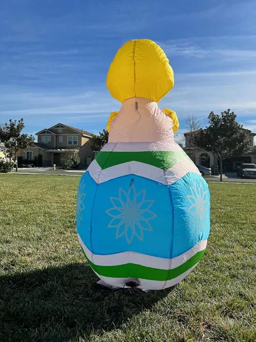 Miniatura 7 de Pollito amarillo inflable de Pascua de 4 pies de alto con flor roja y huevo azul, luces LED preiluminadas, para exteriores, interiores, vacaciones