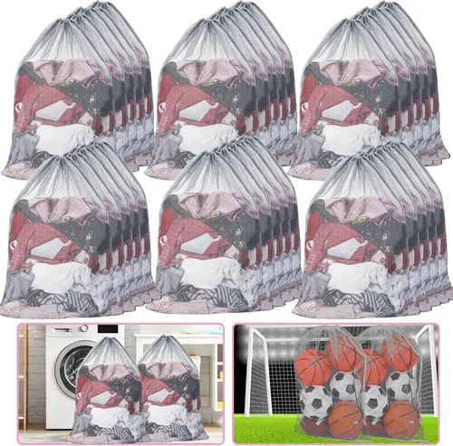 Miniatura 10 de Berlune Bolsas grandes de malla para lavandería, 24 x 36 pulgadas, juego de lavado a granel con cordón para uso comercial, dormitorios, alquileres