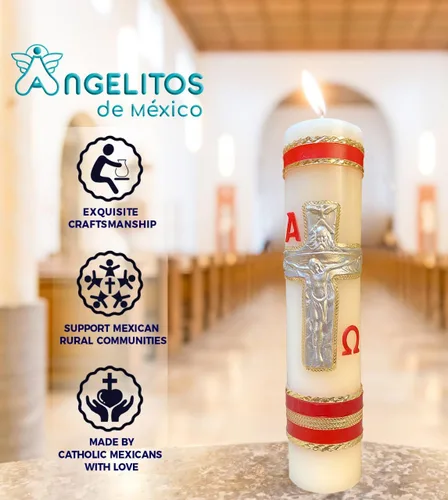 Miniatura 2 de Angelitos de Mexico Vela grande Jesús Cruz Cristo Oración Católica Hecho a Mano Cirio Artesano Vela Jesucristo 11 in (28cm)