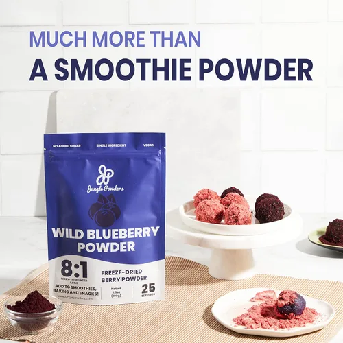 Miniatura 6 de Jungle Powders Superfood - Paquete de polvo de frutas de frambuesa y arándano silvestre, 100% liofilizado, extracto de frambuesa apto para veganos