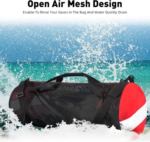 Miniatura 7 de Bolsa de lona de buceo de malla, bolsas de playa deportivas extragrandes con correa de hombro ajustable, bolsas y cremallera