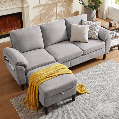 Miniatura 9 de Sofá modular convertible de 80 pulgadas, sofá pequeño en forma de L de 3 asientos con diván de almacenamiento reversible, sofá moderno de tela