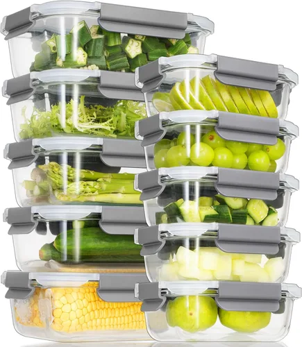 Miniatura 9 de AILTEC Contenedores de vidrio para almacenamiento de alimentos con tapas, juego de recipientes de vidrio para preparación de comidas, herméticos a