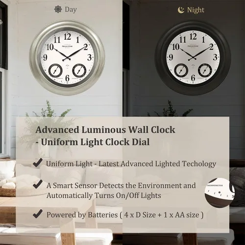 Miniatura 3 de Presentime & Co Jameson Reloj iluminado para interior/exterior de 24 pulgadas, casa de campo moderna, autoiluminado, impermeable, estación