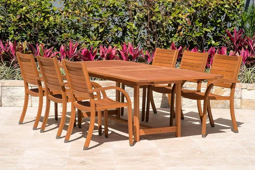 Miniatura 2 de Amazonia - Juego de comedor de patio de 7 piezas, acabado en teca oscura y ideal para exteriores