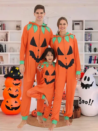 Miniatura 2 de Pijama familiar de Halloween para disfraz de calabaza para adultos, pijamas a juego para parejas y niños