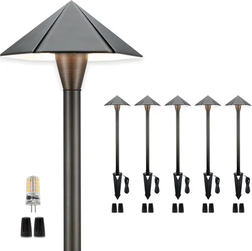 Miniatura 17 de Gardenreet Luces de camino de bajo voltaje de latón, luces LED de camino de paisaje, luces de patio al aire libre impermeables IP65, 12 V con cable