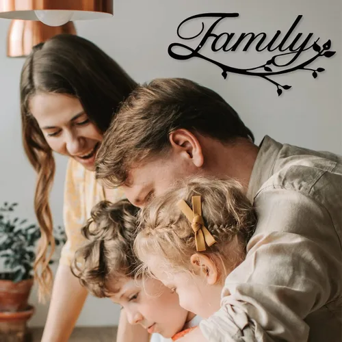 Miniatura 2 de Letreros familiares de metal, negro, 12 x 7.99 pulgadas, estilo moderno, montaje en pared, perfecto para decoración del hogar, regalos