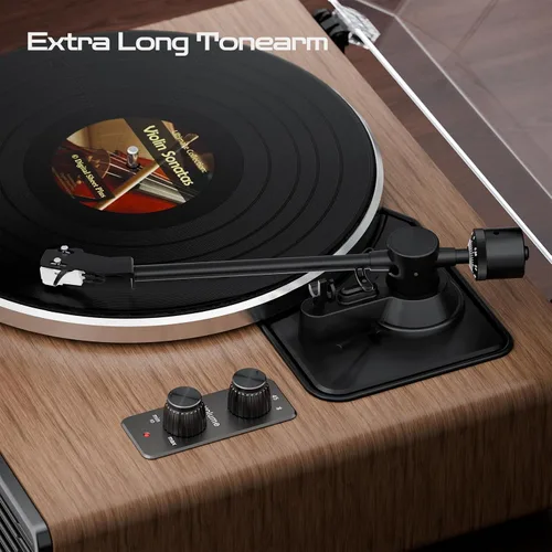 Miniatura 6 de XJ-HOME Reproductor de discos de vinilo Bluetooth con altavoces estéreo integrados, tocadiscos de alta fidelidad para discos de vinilo con cartucho