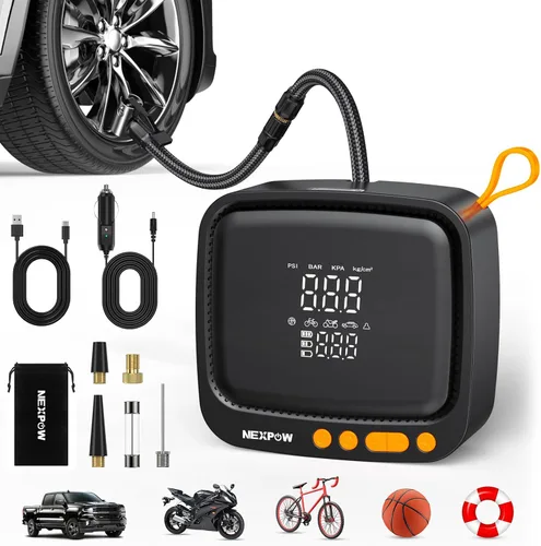 Miniatura 15 de NEXPOW Inflador de neumáticos, compresor de aire portátil, bomba de aire de 150 PSI para neumáticos de automóvil con manómetro digital y apagado
