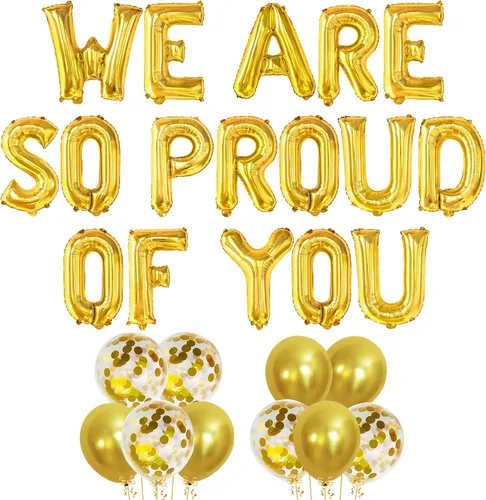 Miniatura 11 de KatchOn, Globos negros con texto en inglés «We Are So Proud of You» de 16 pulgadas Cartel de globos Proud Of You para decoraciones de graduación
