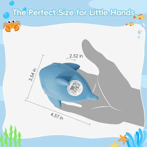 Miniatura 7 de b&h Termómetro de baño para bebé, termómetro de tiburón para monitoreo de temperatura del agua, lector digital de agua y temperatura ambiente, Azul