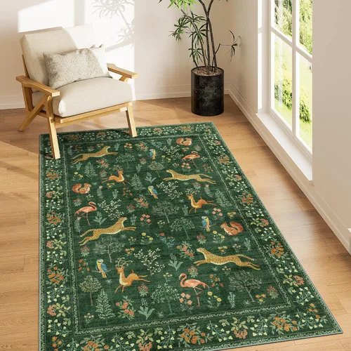 Miniatura 16 de DUKINO Alfombra de área de 6 x 9 pies, alfombra floral para sala de estar, ligera, antideslizante, lavable, alfombra de interior de pelo bajo