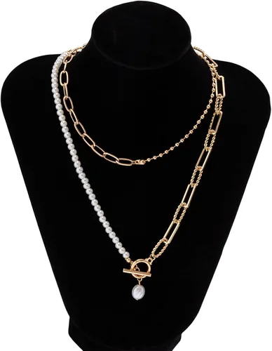 Miniatura 6 de HUASAI Collar de oro en capas para mujer, collar bohemio con cuentas de turquesa, collar largo con dije de moneda, collar bohemio en capas