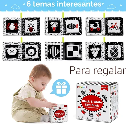 Miniatura 6 de Dr.Rapeti Libros de tela suave para bebés, libros de baño, paquete de 6 para bebés, niños pequeños, de alto contraste, blanco y negro, arrugado