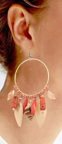 Miniatura 2 de Touchstone Fresh Bollywood Brass Wire Hoop Shell Glass Beads Hangings Designer Fashion Jewelry Earrings In Antique Gold Tone For Women.
