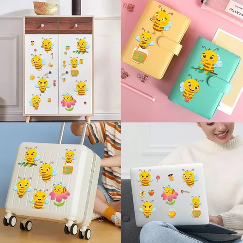 Miniatura 7 de 24 hojas de calcomanías de abeja para hacer una cara, lindos juegos de fiesta de animales, calcomanías para mezclar y combinar, haz tus propias vaca