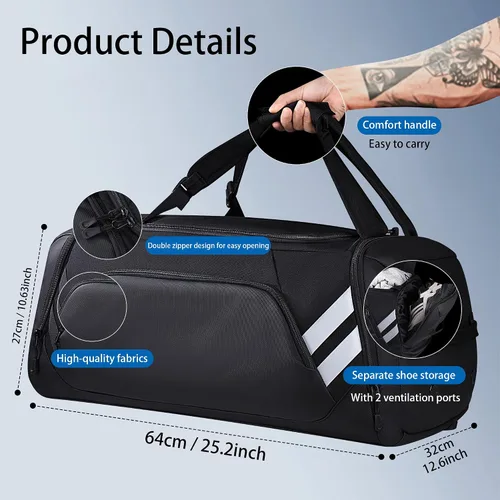 Miniatura 2 de Bolsa de gimnasio para hombres y mujeres, bolsa de viaje grande de 58 litros con compartimento para zapatos y bolsillo húmedo, bolsa deportiva