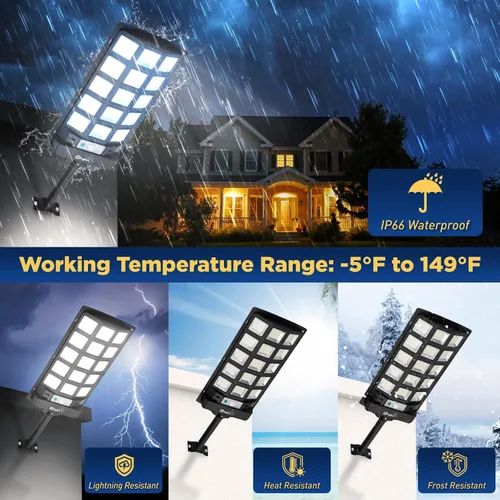 Miniatura 6 de Paquete de 4 luces solares de calle para exteriores, 60000LM luces solares para exteriores con soporte de luz de metal de 9.3 pulgadas, luz