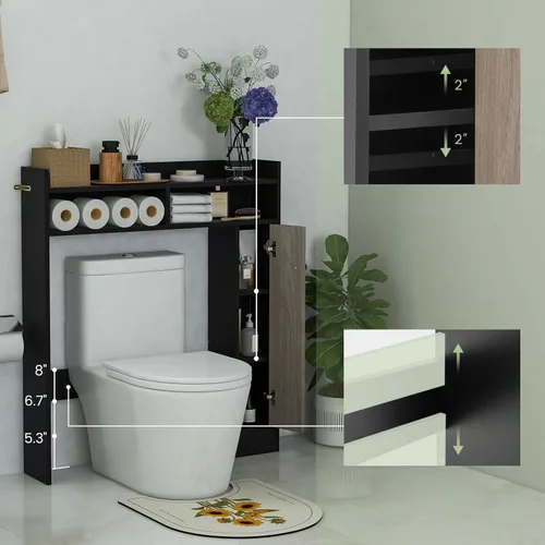 Miniatura 6 de Giantex Armario de almacenamiento corto sobre el inodoro, organizador de baño con gabinete de una sola puerta y estantes ajustables, ahorro