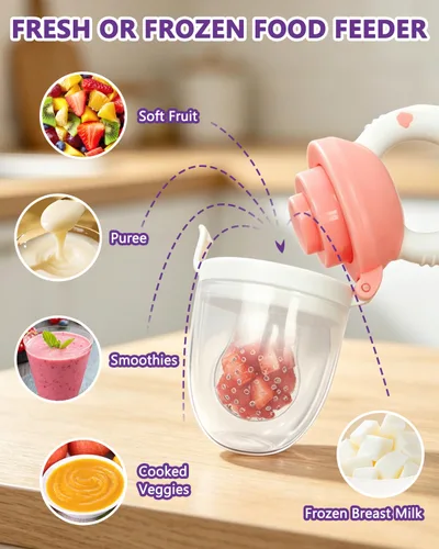 Miniatura 4 de Chupete alimentador de frutas congeladas y sólidos para bebés, juguete mordedor infantil de 4 meses, bolsa de silicona sin BPA y pezón, introduce