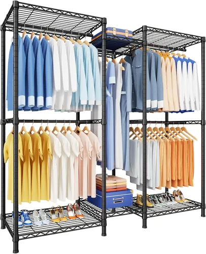 Ulif E12 - Perchero independiente resistente con estantes, sistema de almacenamiento de ropa de metal para colgar ropa, 57.1 pulgadas de ancho x 16