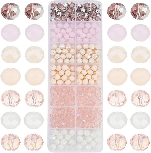 PH PandaHall 350 cuentas de vidrio Rondelle facetadas, 7 colores, serie rosa, 0.316 x 0.236 pulgadas, agujero de 0.039 pulgadas para fabricación de