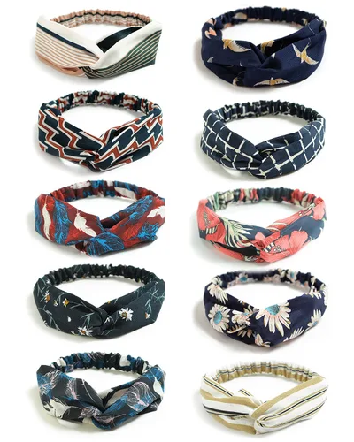 Miniatura 13 de DRESHOW - Paquete de 10 diademas para mujer con diseño entrecruzado vintage, estilo bohemio, trenzadas, elásticas, accesorios para el cabello