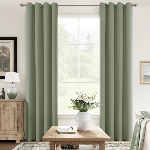 Miniatura 55 de ChrisDowa Cortinas 100% Opacas de Abedul Sólido de 45 Pulgadas de Largo, 2 Paneles para Dormitorio y Sala de Estar, Estilo Granja Oscurecedoras