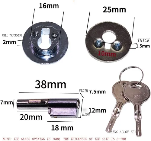 Miniatura 4 de Cerraduras de puerta de vidrio Cerradura redonda deslizante para espesor de vidrio 0.12 "-0.23" para gabinetes de colección de productos básicos