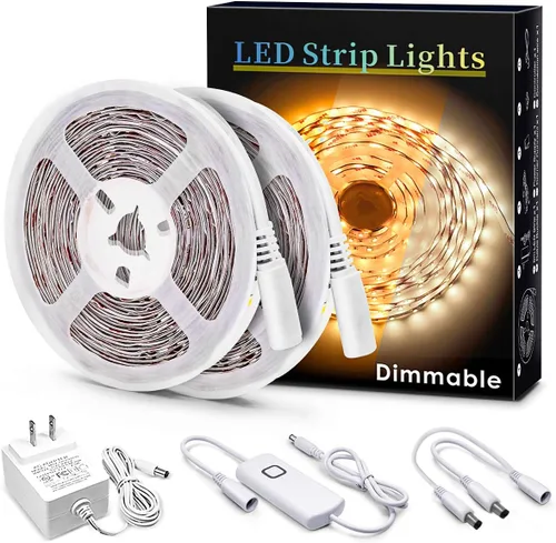 Miniatura 9 de MYPLUS - Tira de luces LED de color blanco, 16.4 pies, luz diurna blanca de 6000 K, cinta de luces LED con 700 lúmenes regulables y 300 LEDs, tira