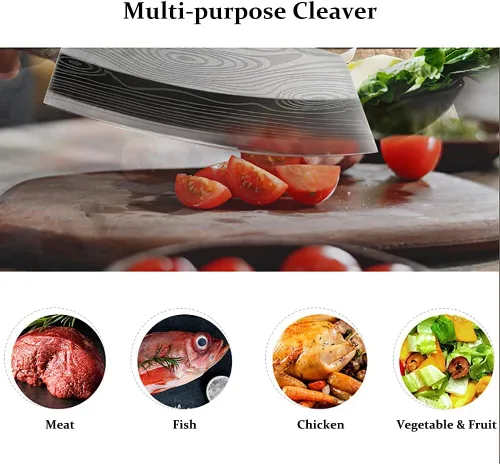 Miniatura 2 de BLADESMITH Cuchillo de carnicero para carne y verduras no congeladas, rebanadora de cocina de chef chino de 7", hoja de acero inoxidable alemán HC