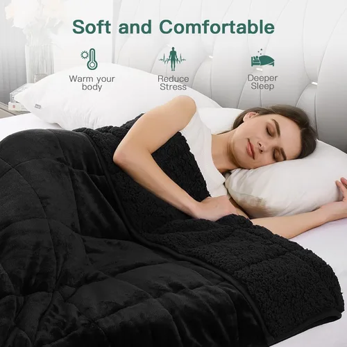 Miniatura 3 de Lofus Manta pesada para adultos (15 libras, 48 x 72 pulgadas), manta pesada lavable a máquina, mantas suaves con peso para aliviar el estrés y Negro