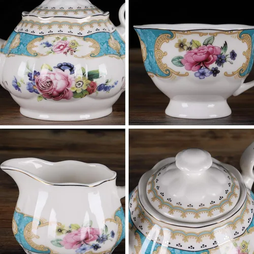 Miniatura 2 de fanquare Juego de té de rosa retro europeo de 15 piezas, juego de té de flora inglesa para adultos, juego de café de porcelana