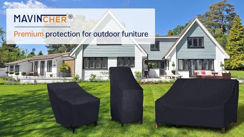 Miniatura 7 de Fundas apilables para sillas de patio, fundas para sillas de exterior con respaldo alto, 600D, resistentes al agua, fundas para muebles de jardín