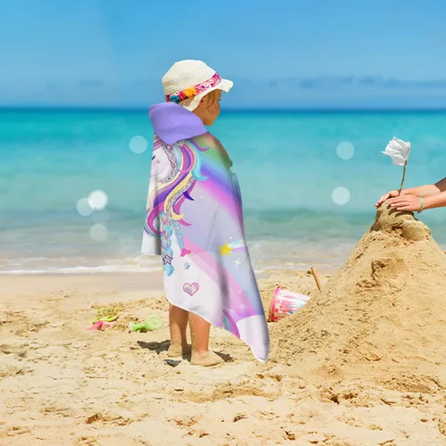 Miniatura 5 de Toalla con capucha de unicornio, toalla de playa de unicornio para niñas, 30 x 50 pulgadas, microfibra rosa arcoíris absorbente, secado rápido