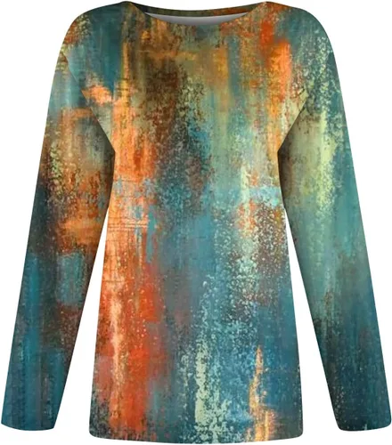 Miniatura 4 de Camisetas de talla grande para mujer, con estampado casual de moda, manga larga, cuello redondo, con solapa, cómodas, camisetas