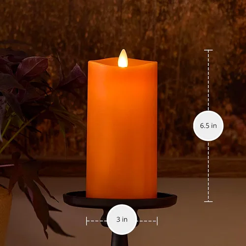 Miniatura 8 de Luminara Vela LED parpadeante sin llama, funciona con pilas con función de temporizador, pilar naranja rojizo de 3 x 6.5 pulgadas, cera real, sin