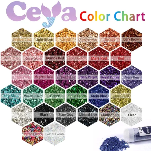 Miniatura 3 de Ceya - Conjunto de purpurina de vidrio irregular triturado en 32 colores, 640g/ 22.6 oz, chips de cristal metálico roto de 2-4mm, purpurina gruesa