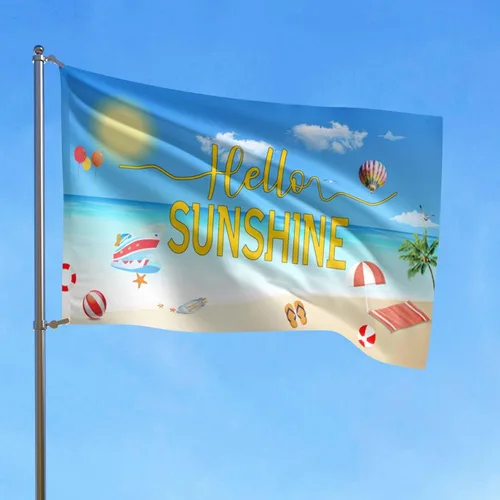 Miniatura 4 de Bandera de sol de verano de 3 x 5 pies, decoración de playa de verano, bandera de fiesta, lona de poliéster para decoración al aire libre con ojales