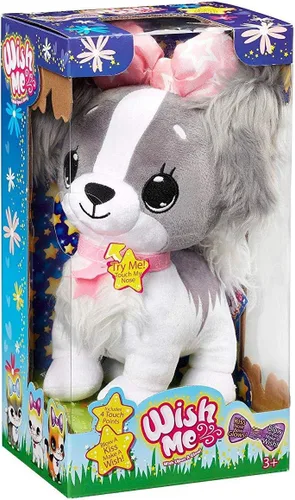 Miniatura 2 de Pets - Animales de peluche con luz LED, cachorro Cavalier gris esponjoso con lazo rosa