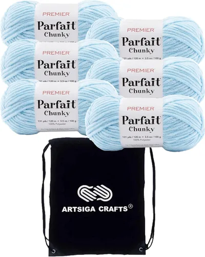 Miniatura 24 de Premier Yarns Parfait Chunky Mushroom 1150-41 (6 madejas - mismo lote de tinte) Peso S Bulky #6 Hilo de poliéster para ganchillo y punto con bolsa