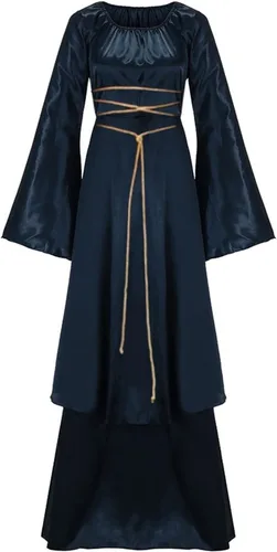 Miniatura 6 de Disfraz de bruja medieval vintage para mujer, vestido irlandés de manga acampanada, estilo steampunk, vestido renacentista de Ren Faire Negro